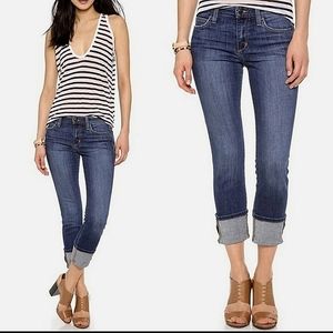 Joe's Jeans Honey Kicker Dark Blue Mischa Wash Denim Cuffed Capris Stretch 27